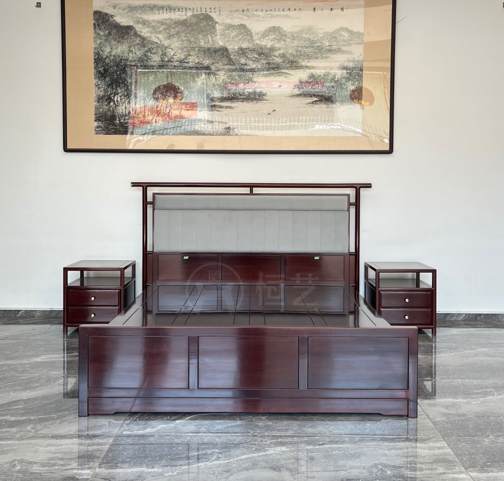 新中式大床 缅甸花梨